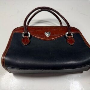 Brighton Two-Tone Black and Brown Leather Satchel with Heart Accent